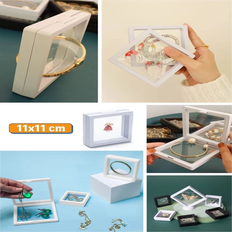 11x11cm Standlı 3D Takı Ziynet Hatıra Koleksiyon Saklama Kutusu Şeffaf Film Çerçevesi