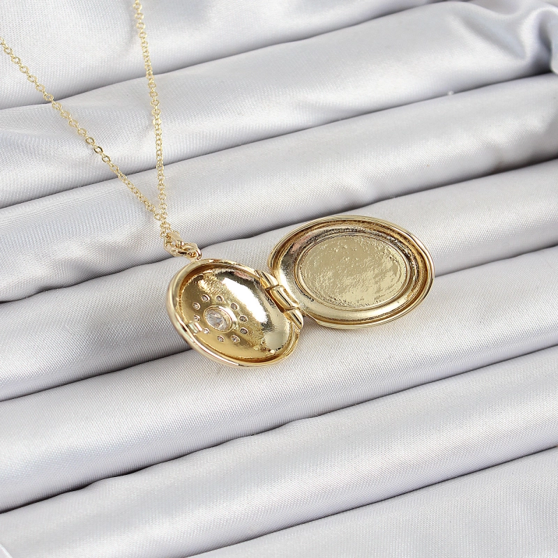316L Çelik Zincir Açılabilir Madalyon Model Zirkon Taşlı Gold Renk Kadın Kolye
