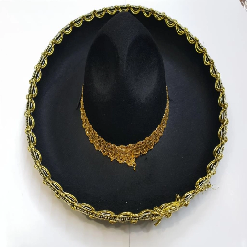 Altın Renk Şeritli Meksika Mariachi Latin Şapkası 55 cm Çocuk