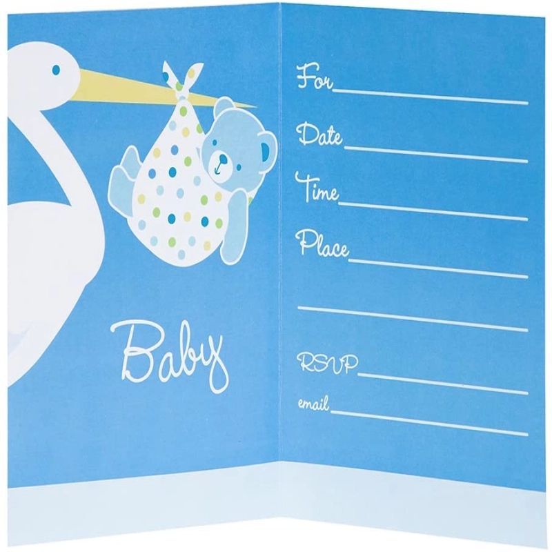 Baby Boy Stork Temalı Mavi Davetiye 8 Adet
