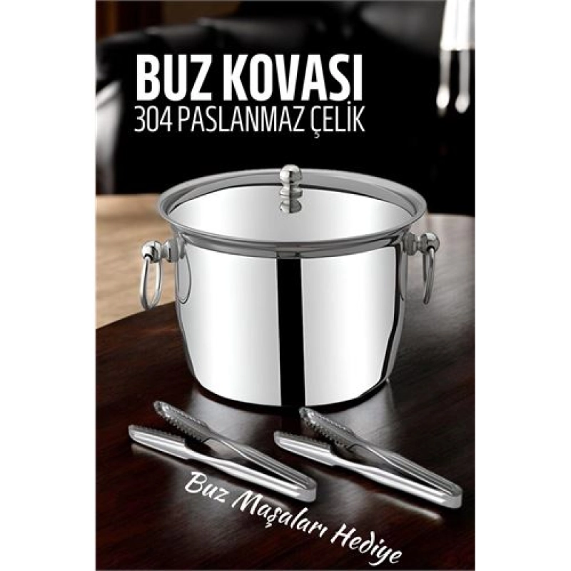 Buz Kovası 304 Paslanmaz Çelik ve Buz Maşası Seti Buz Termosu