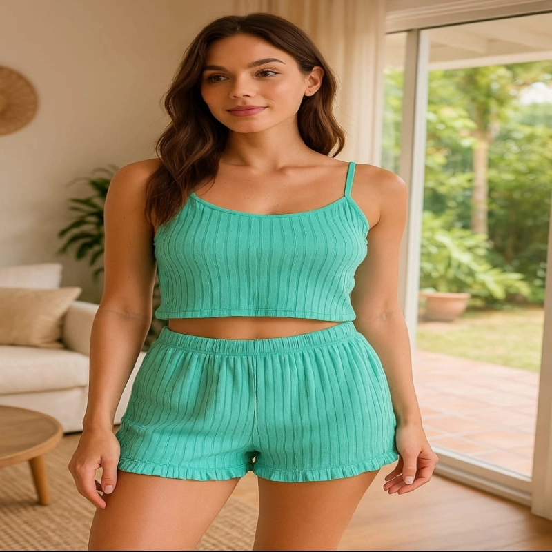 Crop Takım - Askılı Crop Takım Likralı Turkuaz (S)