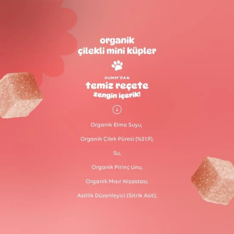 Humm Organik Çilekli Glutensiz Vegan Mini Küpler 30 Gr