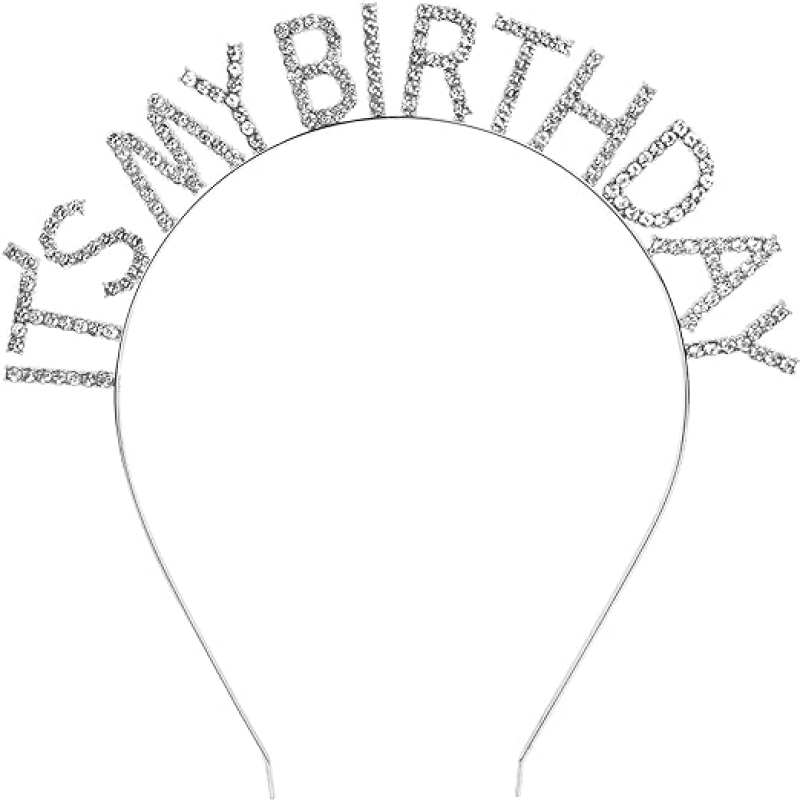 Kristal Taşlı Gümüş Renk İt's My Birthday Yazılı Doğum Günü Parti Tacı 14x16 cm