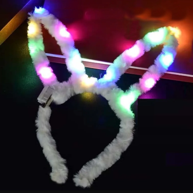 Led Işıklı Peluş Tavşan Kulak Taç Beyaz