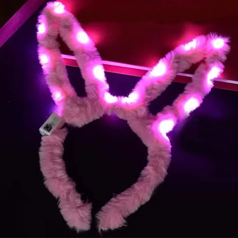 Led Işıklı Peluş Tavşan Kulak Taç Pembe