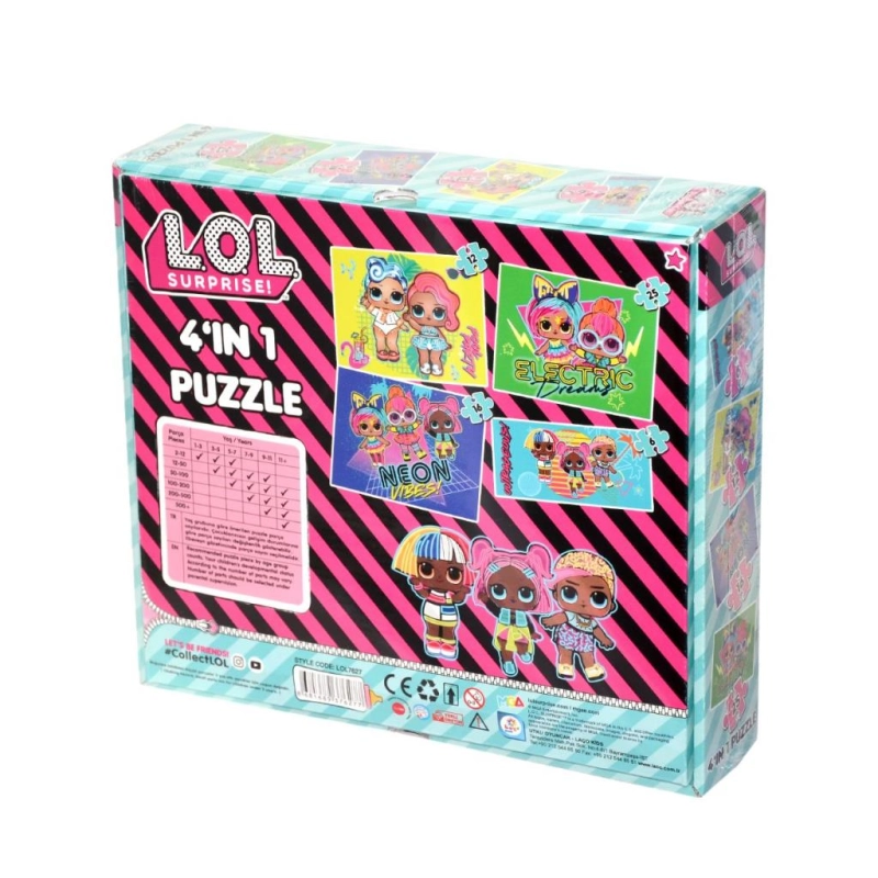 LOL7627 Laço Kids L.O.L. 4'ü1 Kutuda Puzzle / 6+12+16+25 Parça Puzzle