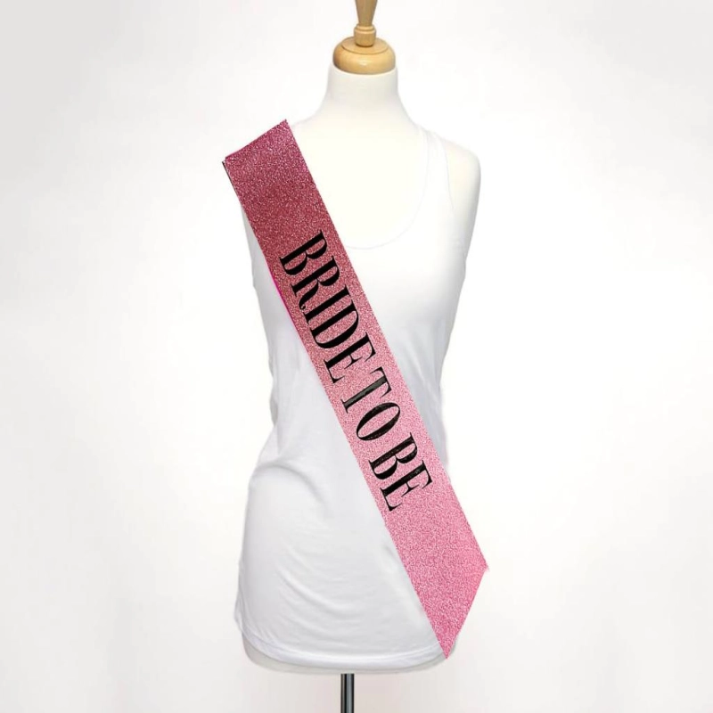Pembe Üzeri Siyah Kalın Bride To Be Yazılı Simli Işıltılı Kuşak Kemer 10x80 cm