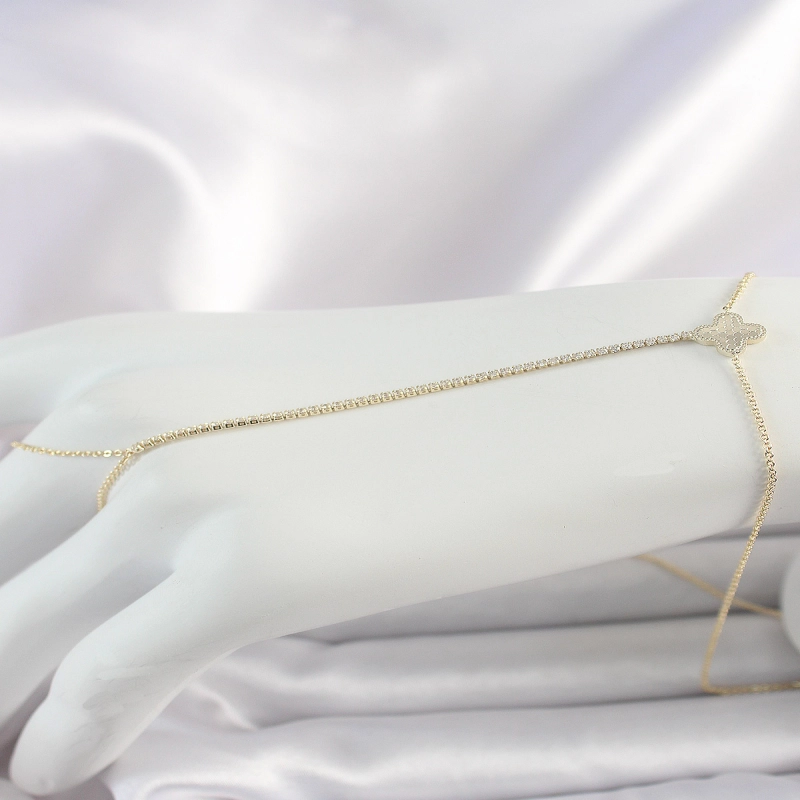 Pirinç Gold Renk Su Yolu Zirkon Taşlı Yonca Model Kadın Şahmeran