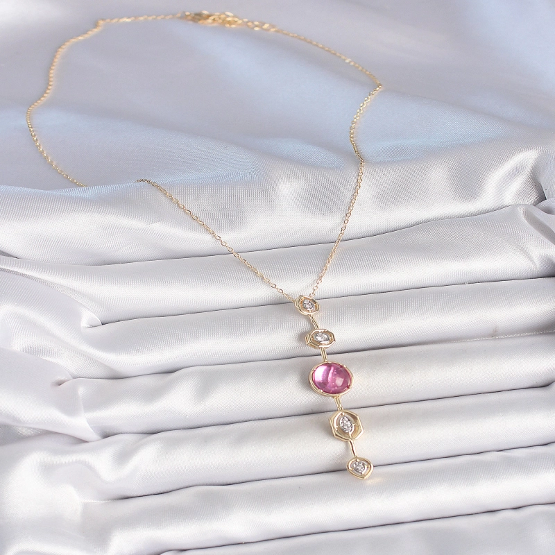 Pirinç Zincir Gold Renk Pembe Zirkon Taşlı Y Kolye