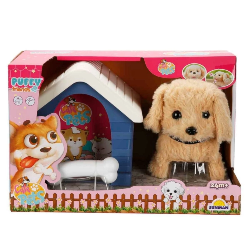 Sesli ve Hareketli Kulübeli Sevimli Peluş Köpek