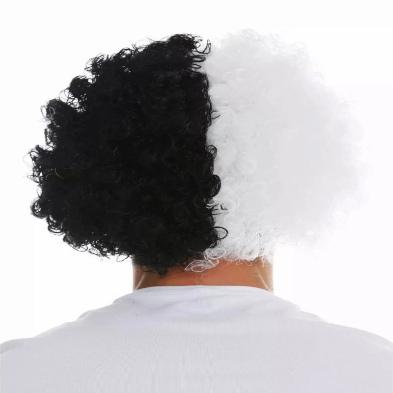 Siyah Beyaz Kıvırcık Afro Bonus Taraftar Peruğu