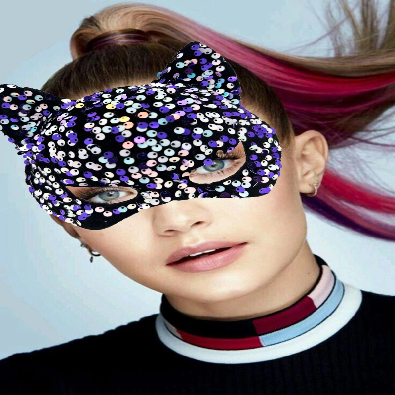 Siyah Kadife Mor Beyaz Pullu Parti Maskesi