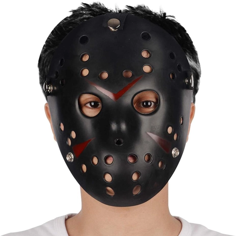   Siyah Renk Kırmızı Çizgili Tam Yüz Hokey Jason Maskesi Hannibal Maskesi