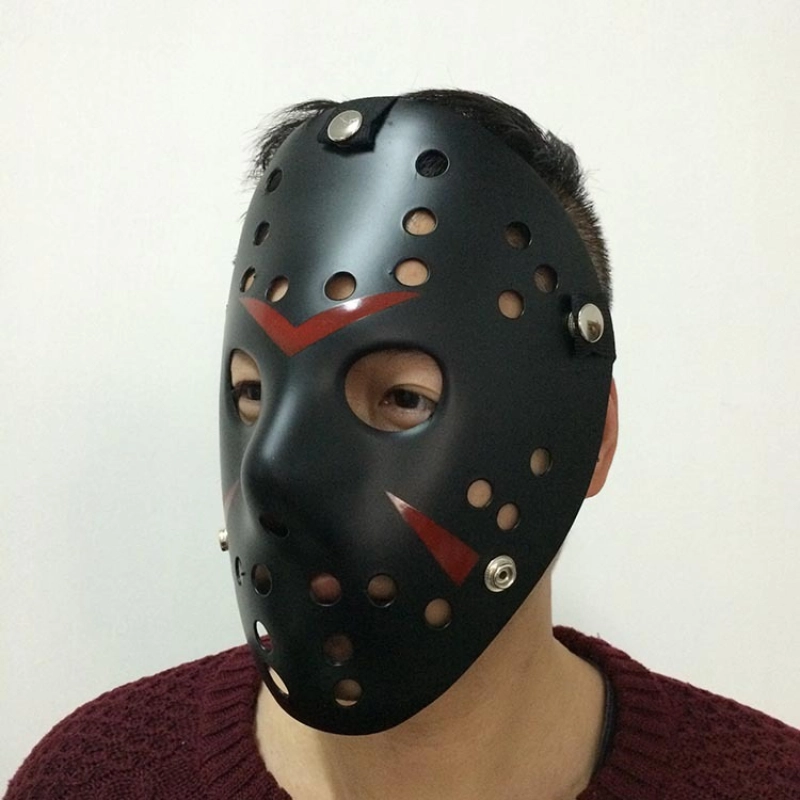   Siyah Renk Kırmızı Çizgili Tam Yüz Hokey Jason Maskesi Hannibal Maskesi