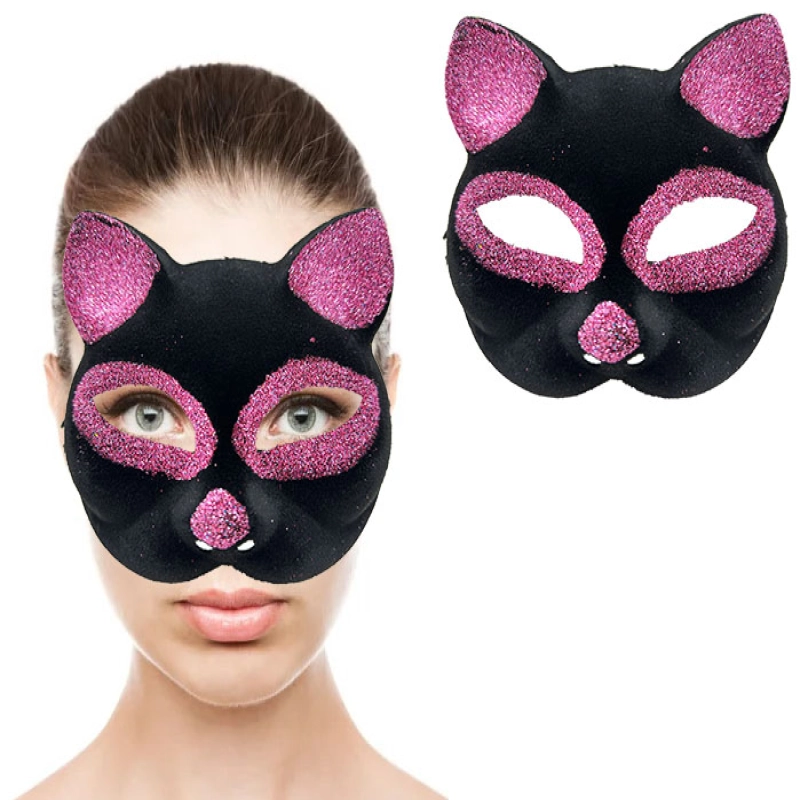 Siyah Renk Pembe Simli Kedi Maskesi