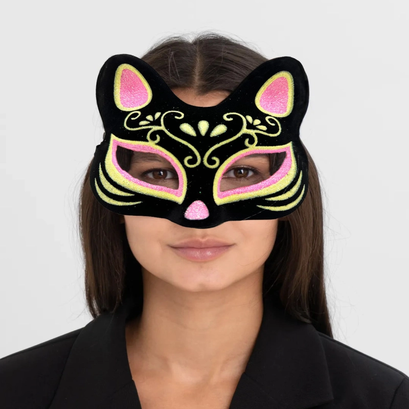Süet Pembe Sarı Kedi Maskesi