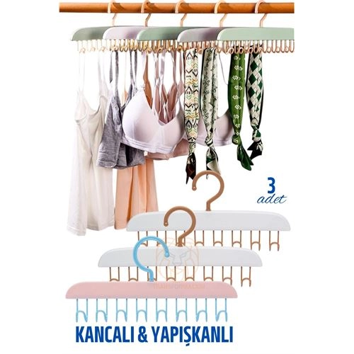 3 LÜ Sütyen Askısı Dolap İçi Şal Kravat Kemer Çanta Askısı