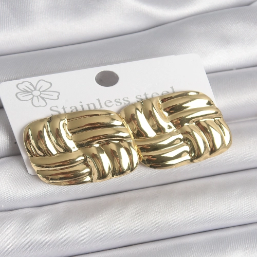 316 Çelik Gold Renk İşlemeli Kare Plaka Model Kadın Küpe