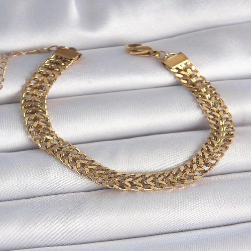 316L Çelik Gold Renk Hasır Zincir Model Kadın Bileklik