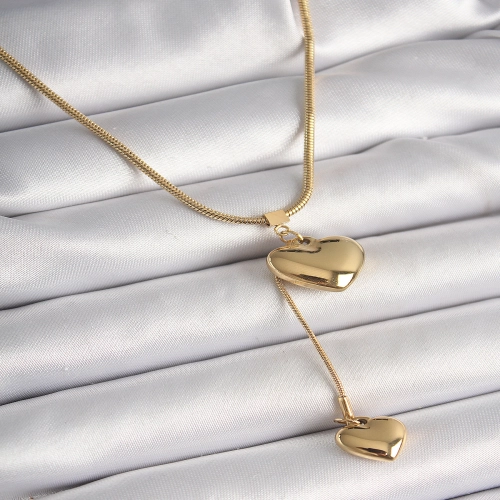 316L Çelik Gold Renk Tüp Zincir Model 3D Sallantı Kalp Model Kadın Kolye