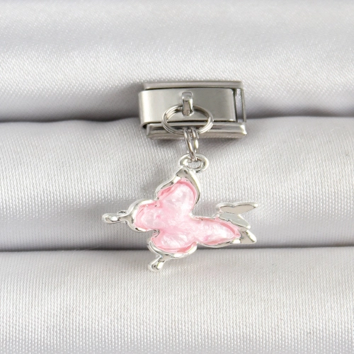 316L Çelik Gümüş Renk Pembe Kelebek Model Nomination Charm