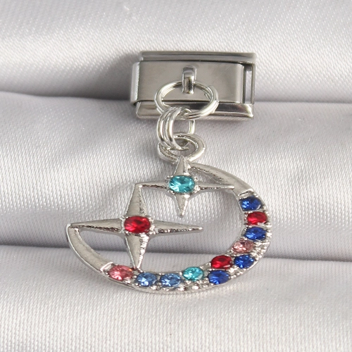 316L Çelik Gümüş Renk Renkli Zirkon Taşlı Yıldız Model Nomination Charm