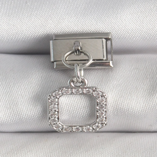 316L Çelik Gümüş Renk Sallantı Zirkon Taşlı Kare Model Nomination Charm