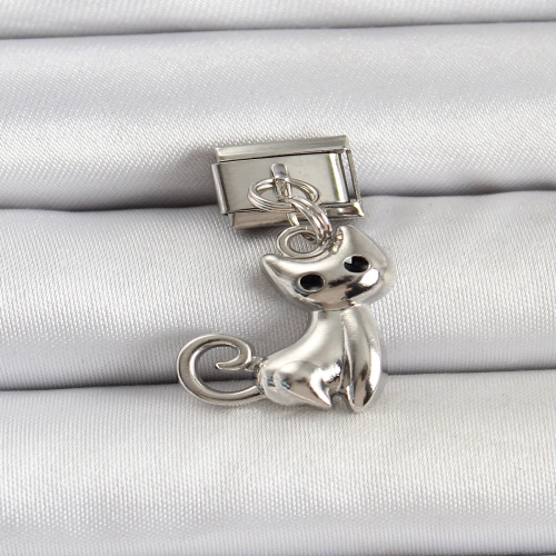 316L Çelik Renk Kedi Model Nomination Charm