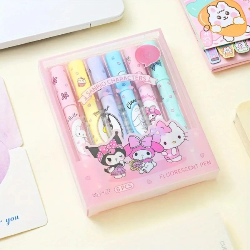 6'lı Fosforlu Kalem Seti - Sanrio Karakterleri, Kuromi,