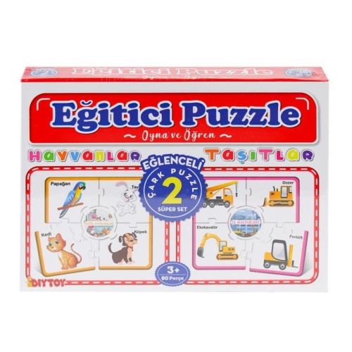7196 Çark Puzzle Hayvanlar Taşıtlar 60 Parça -Dıytoy