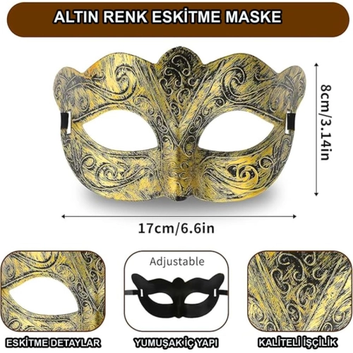 Altın Renk Eskitme Balo Maskesi – Venedik Tarzı Parti Maskes