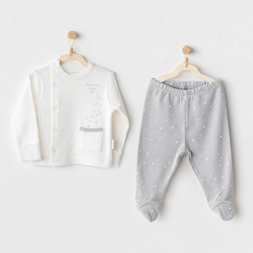 Andywawa AC25704 Sıde Snap Set Mommy's Little Star 2'Li Zıbın Set Grey