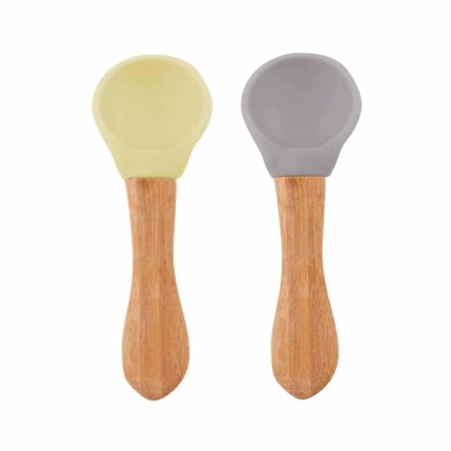 Bambu Saplı Silikon Mama Kaşığı 2li Mellow Yellow / Powder Grey