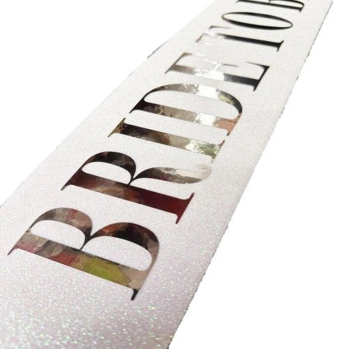   Beyaz Üzeri Gümüş Büyük Bride To Be Yazılı Simli Işıltılı Kuşak Kemer 10x80 cm