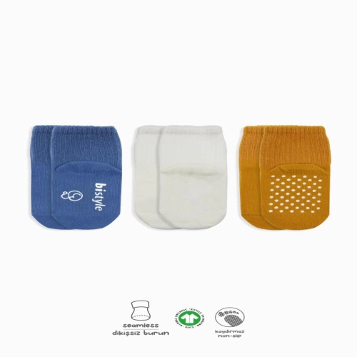 Bistyle Basic Kaymaz Penye Soket Çorap 3'Lü BS10107 İndigo Ekru Hardal