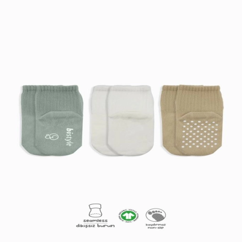 Bistyle Basic Kaymaz Penye Soket Çorap 3'Lü BS10107 Nil Ekru Bej
