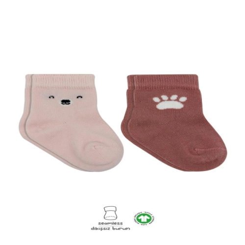 Bistyle Bear Penye Soket Çorap 2'Li BS10116 Pembe