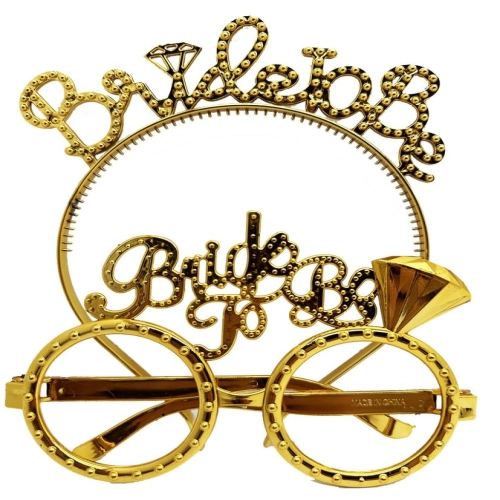 BrideToBeYazılıTaçveBrideToBeYazılıGözlükSetiAltınRenk