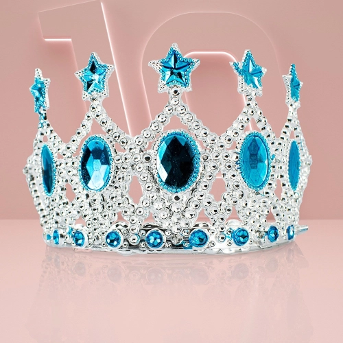 ÇocukKraliçeTacı-MaviYıldızİşlemeliPrensesTacı15x7cm