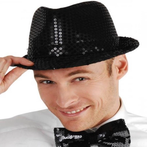 Disko Star Siyah Payetli Fötr Şapka Yetişkin Boy