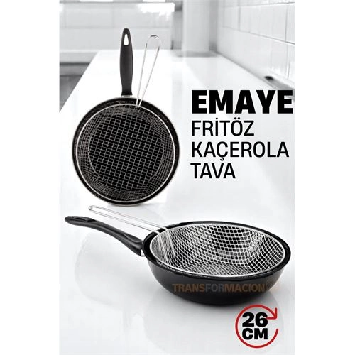 Fritözlü Emaye Kızartma Tavası- Kızartma Kaçerola Multi Kullanım  26 CM