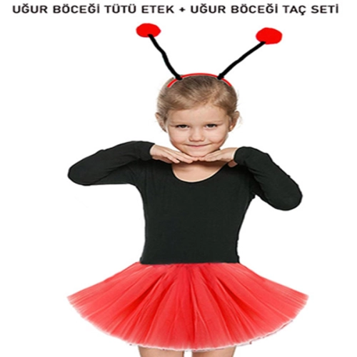 Gösteriler İçin Kırmızı Uğur Böceği Tütü Etek ve Kırmızı Uğur Böceği Taç Seti