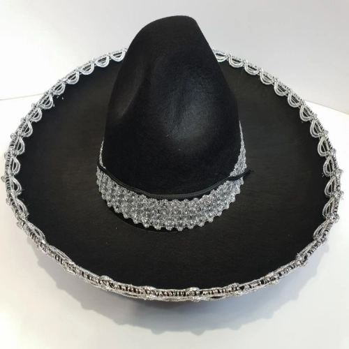 Gümüş Renk Şeritli Meksika Mariachi Latin Şapkası 55 cm Çocuk