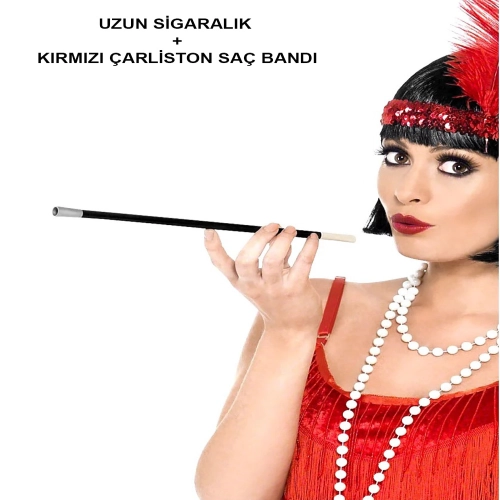 Kırmızı Retro Charliston Aksesuar Seti