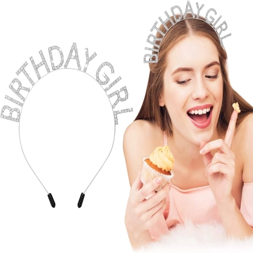 KristalTaşlıGümüşBirthdayGirlYazılıDoğumGünüPartiTacı19x11cm