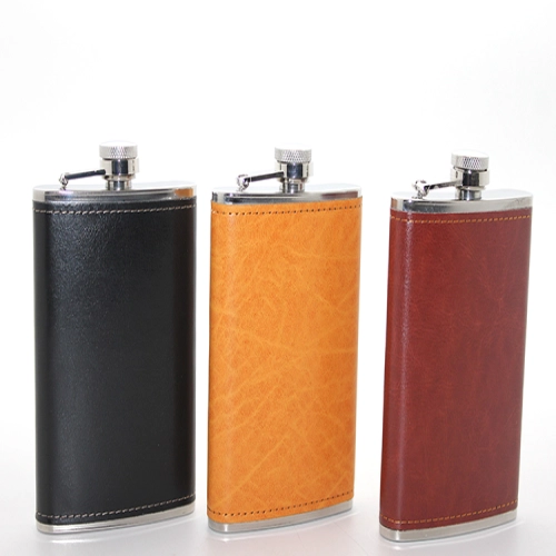 Paslanmaz Çelik Tekli 8 Oz Derili Matara