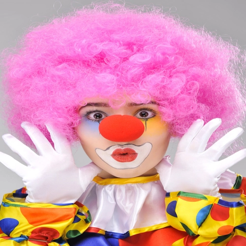 Pembe Renk Kıvırcık Bonus Peruk ve Kırmızı Burun Seti