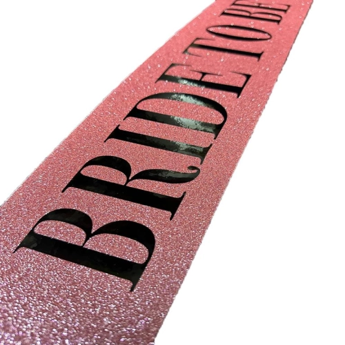 Pembe Üzeri Siyah Kalın Bride To Be Yazılı Simli Işıltılı Kuşak Kemer 10x80 cm