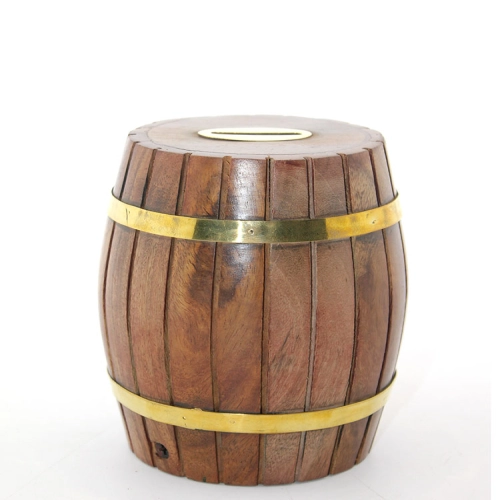 Pirinç Ahşap Fıçı Kumbara 12.5 Cm